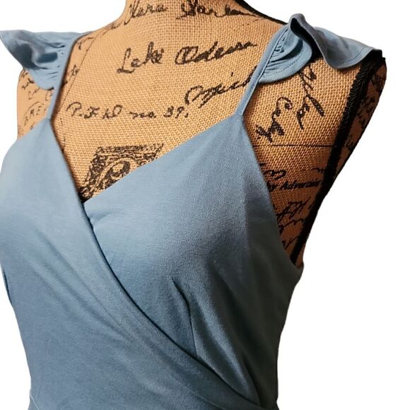 Blue Ruffled V Neck Style Wrap Dress Size Med New With Tags - Picture 6 of 11